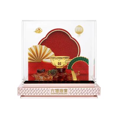 六福珠寶黄金摆件 - “婚嫁碗筷”999足金摆件
