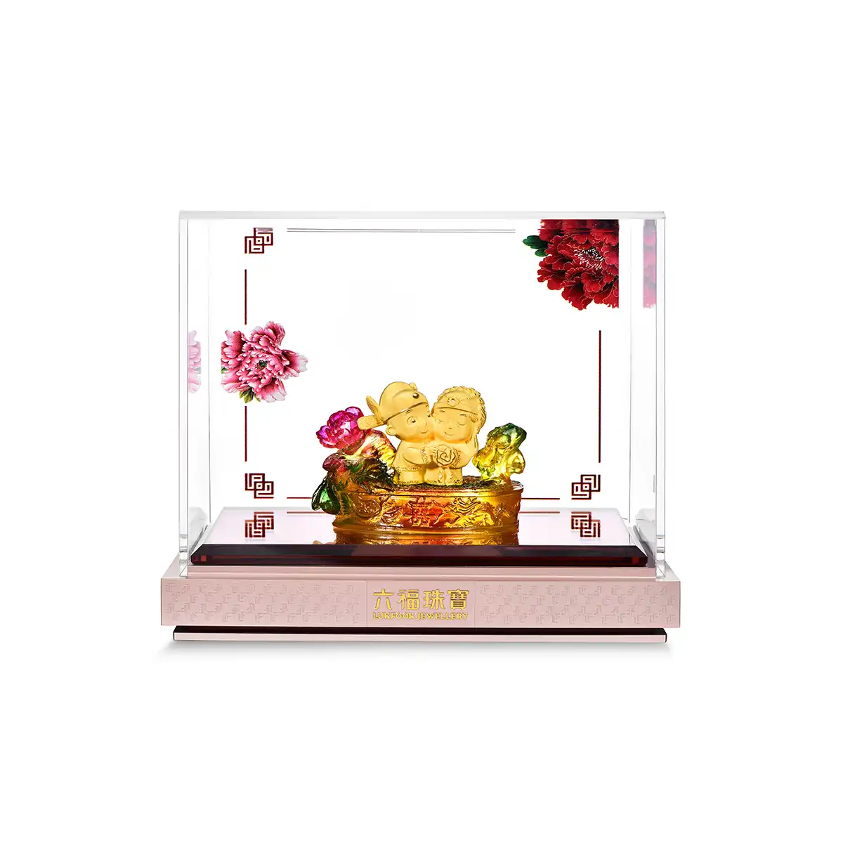 六福珠宝黄金摆件 - “花好喜事”999足金摆件