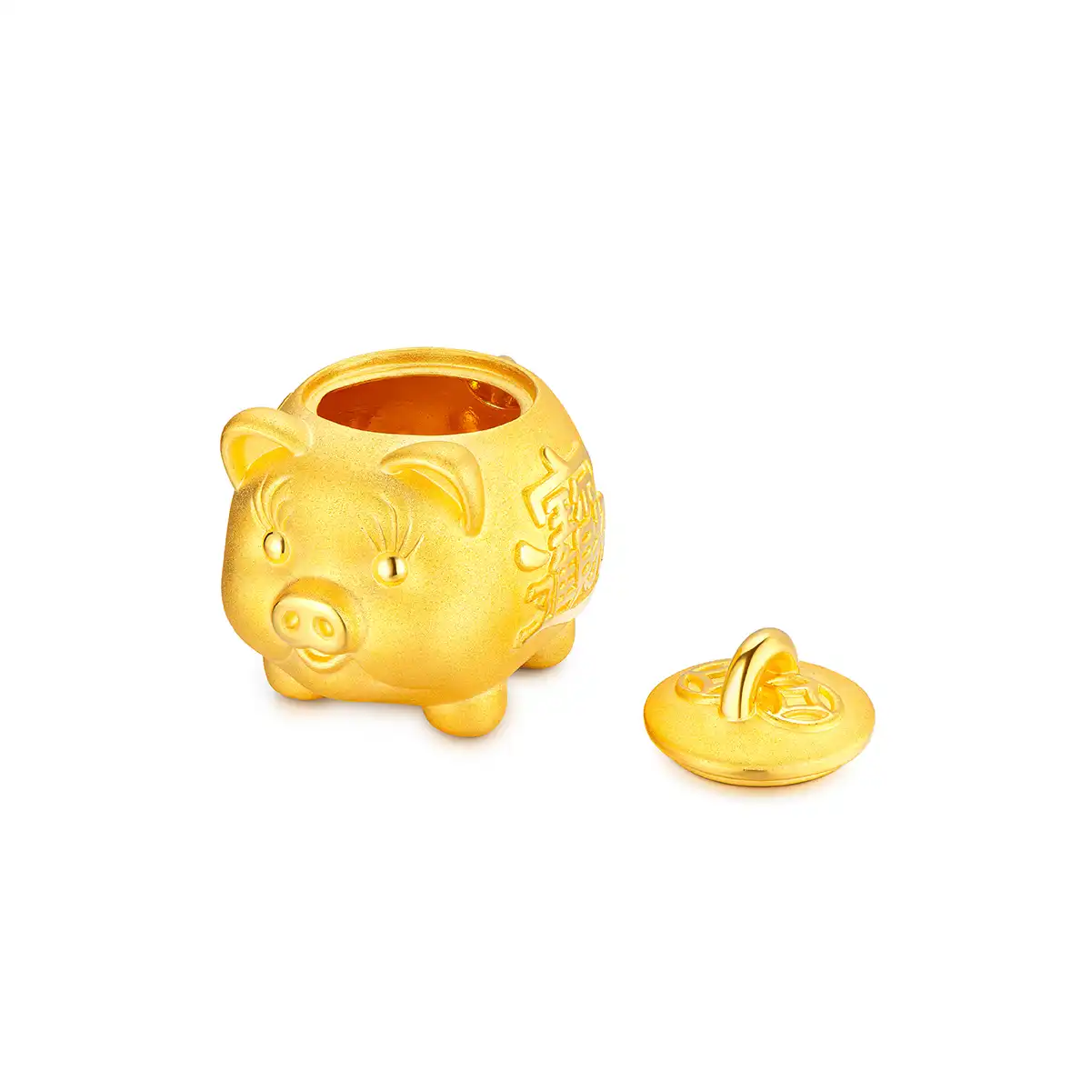 六福珠寶黃金擺件 - "招財進寶"可愛金豬999足金錢罌–兩種大小選擇
