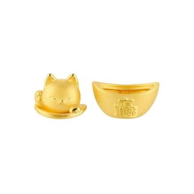 六福珠宝黄金摆件 - "元宝招财猫储金罐"999足金摆件