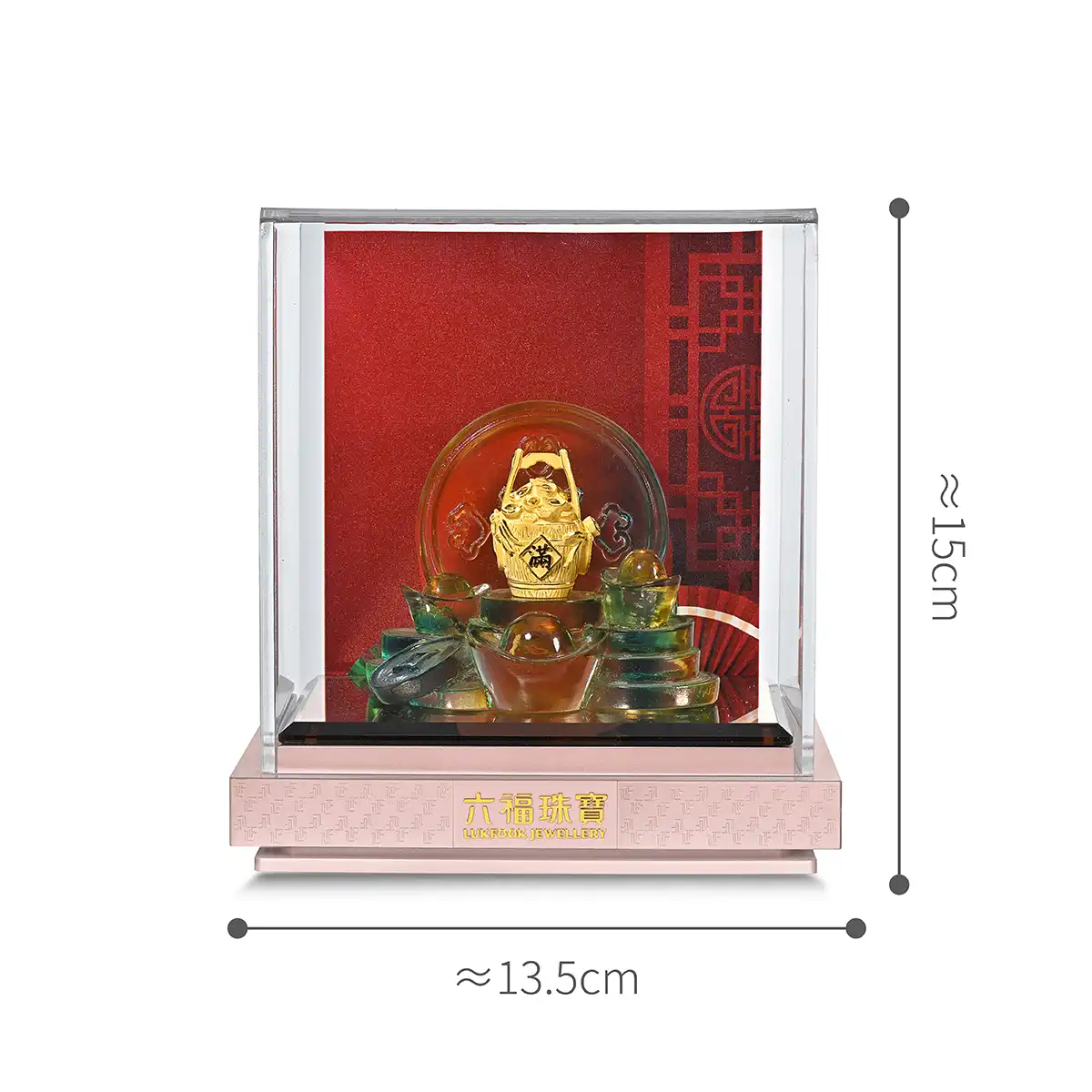 六福珠宝黄金摆件 - “金钱如意桶”999足金摆件