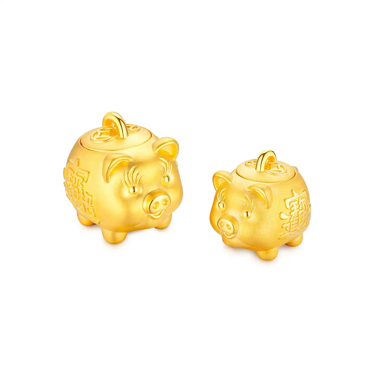 六福珠寶黃金擺件 - "招財進寶"可愛金豬999足金錢罌–兩種大小選擇