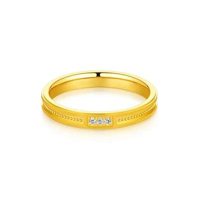 六福珠宝黄金对戒 - "缘定终生"999足金钻石对戒(女戒)