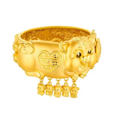 六福珠宝黄金手镯 - “囍事连连”999.9黄金手镯