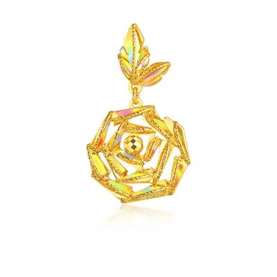 六福珠宝黄金吊坠 - “冰‧钻玫瑰”999足金吊坠