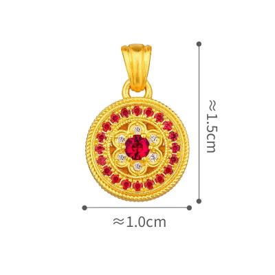 六福珠寶黃金吊墜 - "福蓮平安"999.9黃金紅寶石鑽石吊墜
