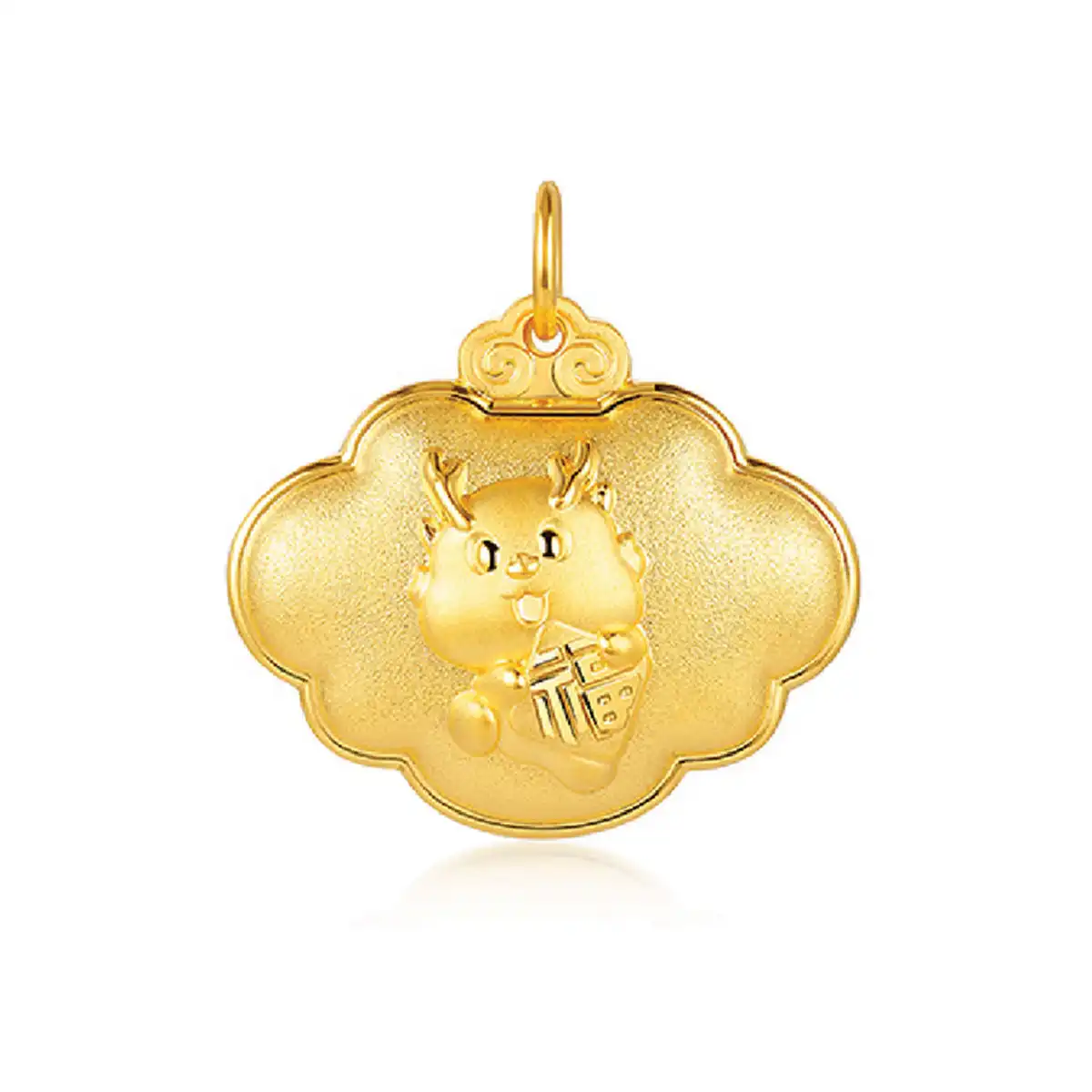 六福珠宝黄金吊坠 - "金龙送福"999.9黄金锁包