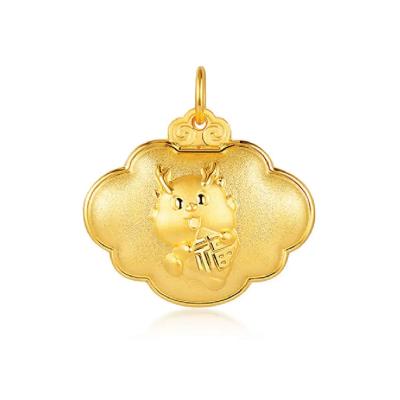 六福珠宝黄金吊坠 - "金龙送福"999.9黄金锁包