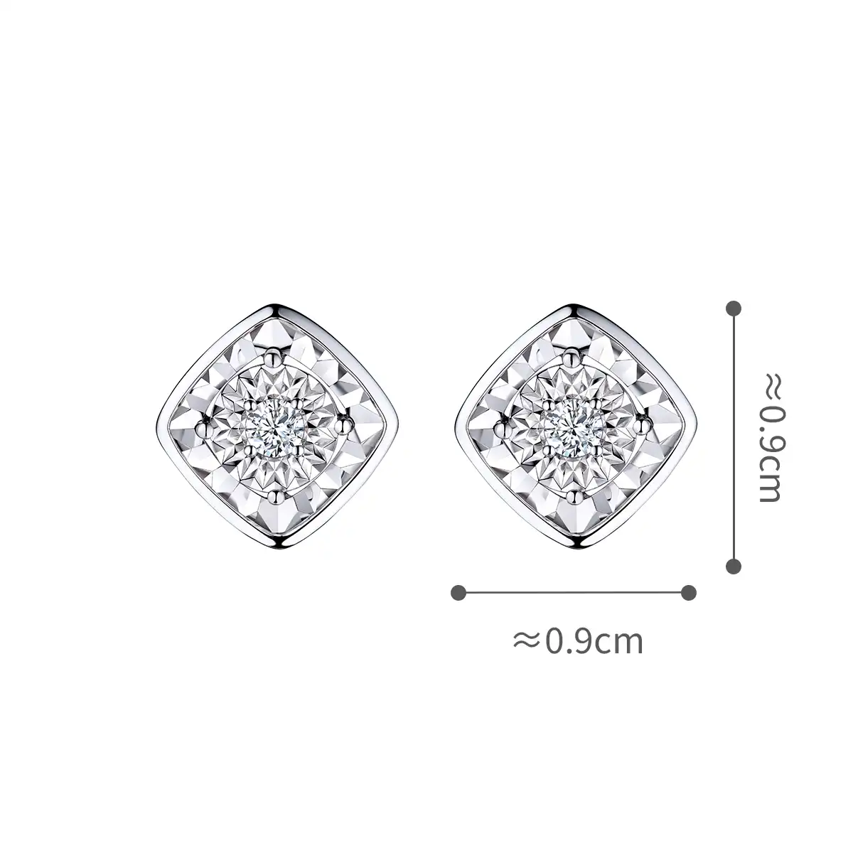六福珠寶18K金耳環 - "「菱」瓏"18K金(白色)鑽石耳環(放閃車花工藝)