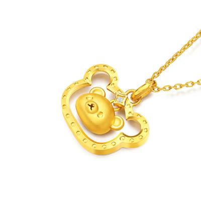 六福珠寶黃金吊墜 - "小熊頭像"Goldstyle•X999足金鑽石吊墜