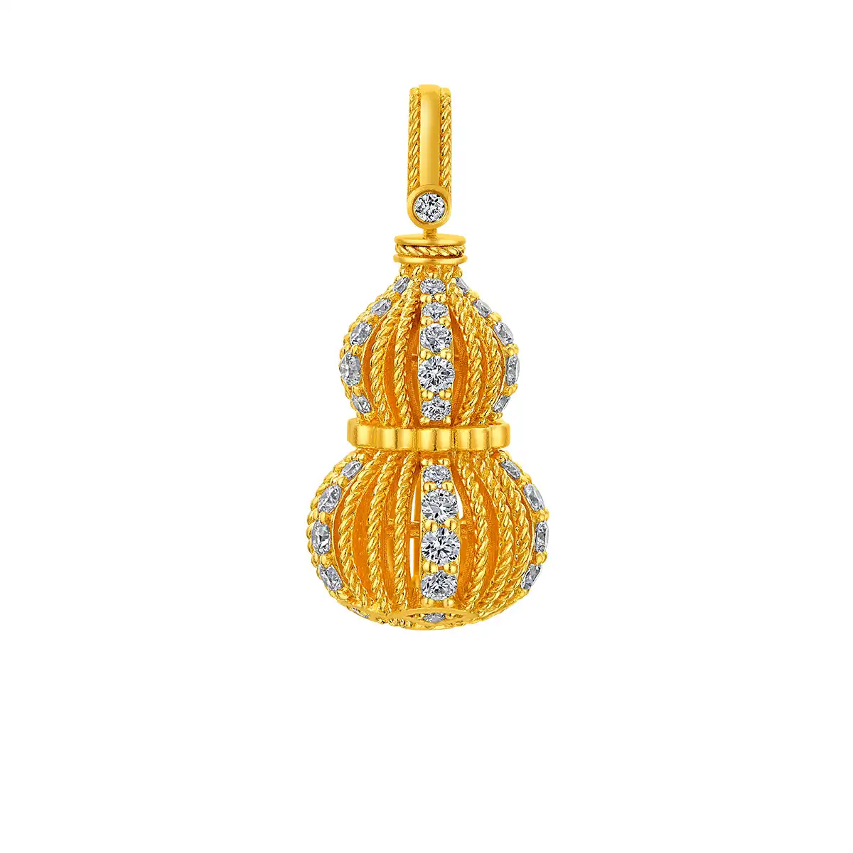 六福珠宝黄金吊坠 - “福禄盛放”999足金钻石吊坠（轻奢）