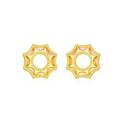 六福珠寶黃金耳環 - "耀出彩虹"太陽造型990黃金耳環(炫彩工藝)