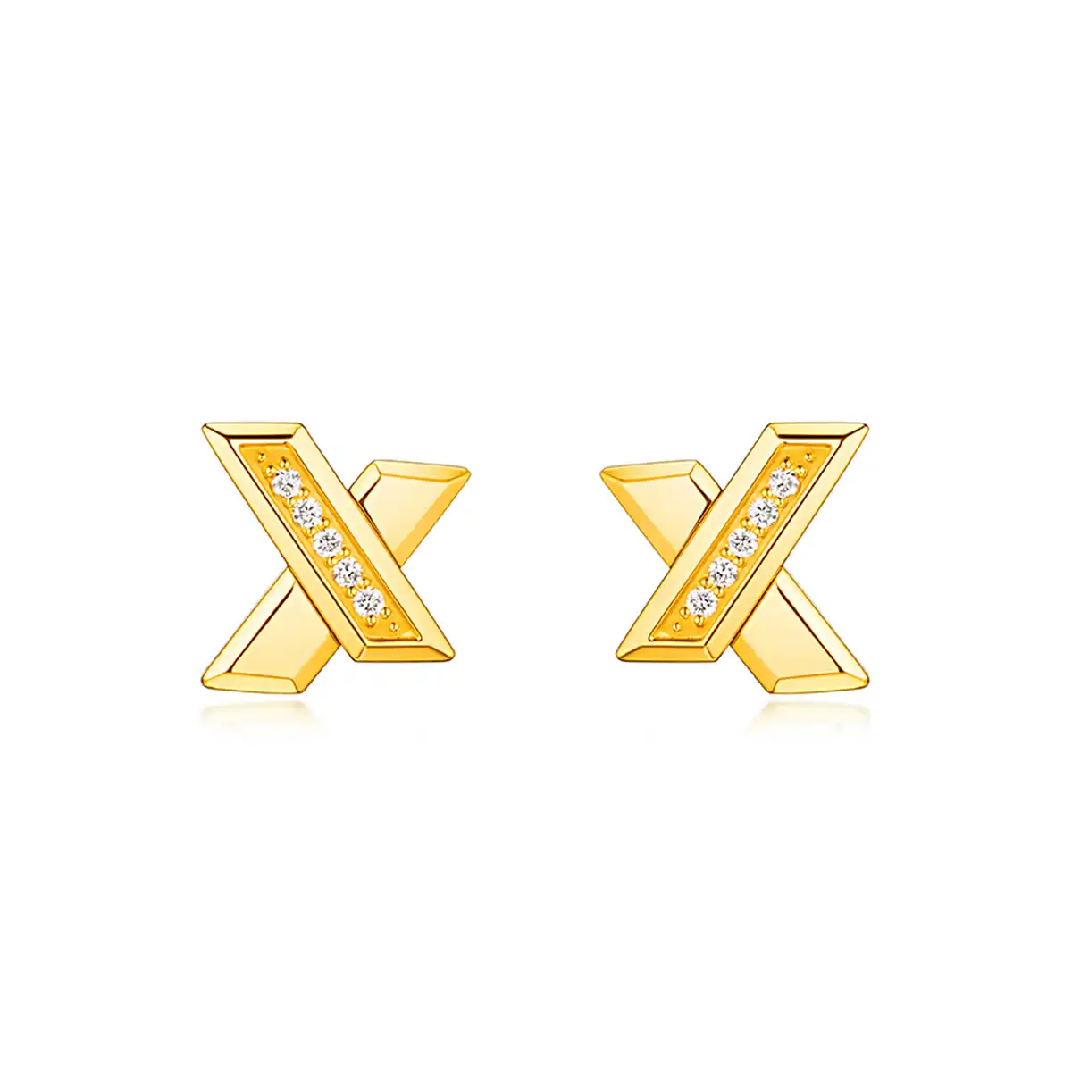 六福珠寶黃金耳環 - "金喜"999足金鑽石耳環