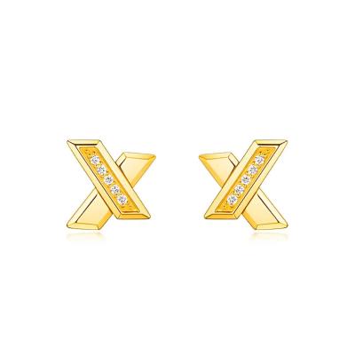 六福珠宝黄金耳环 - "金喜"999足金钻石耳环