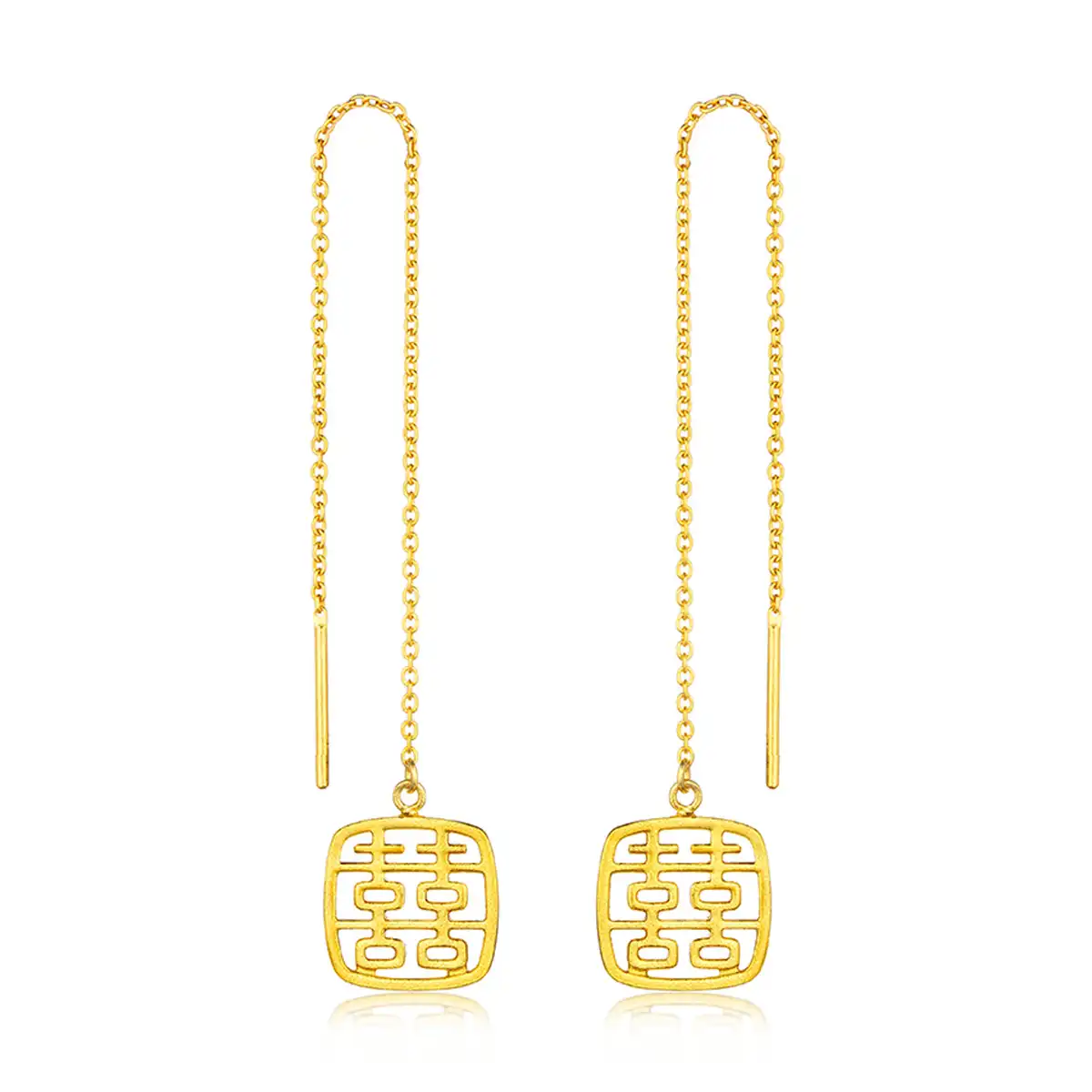 六福珠宝黄金耳环 - "小方喜"999.9黄金耳环