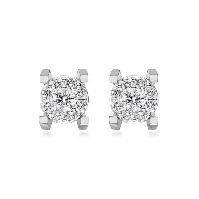 六福珠寶18K金耳環 - “Hexicon”18K(白色)立體長方爪鑽石耳環(圍鑲工藝)