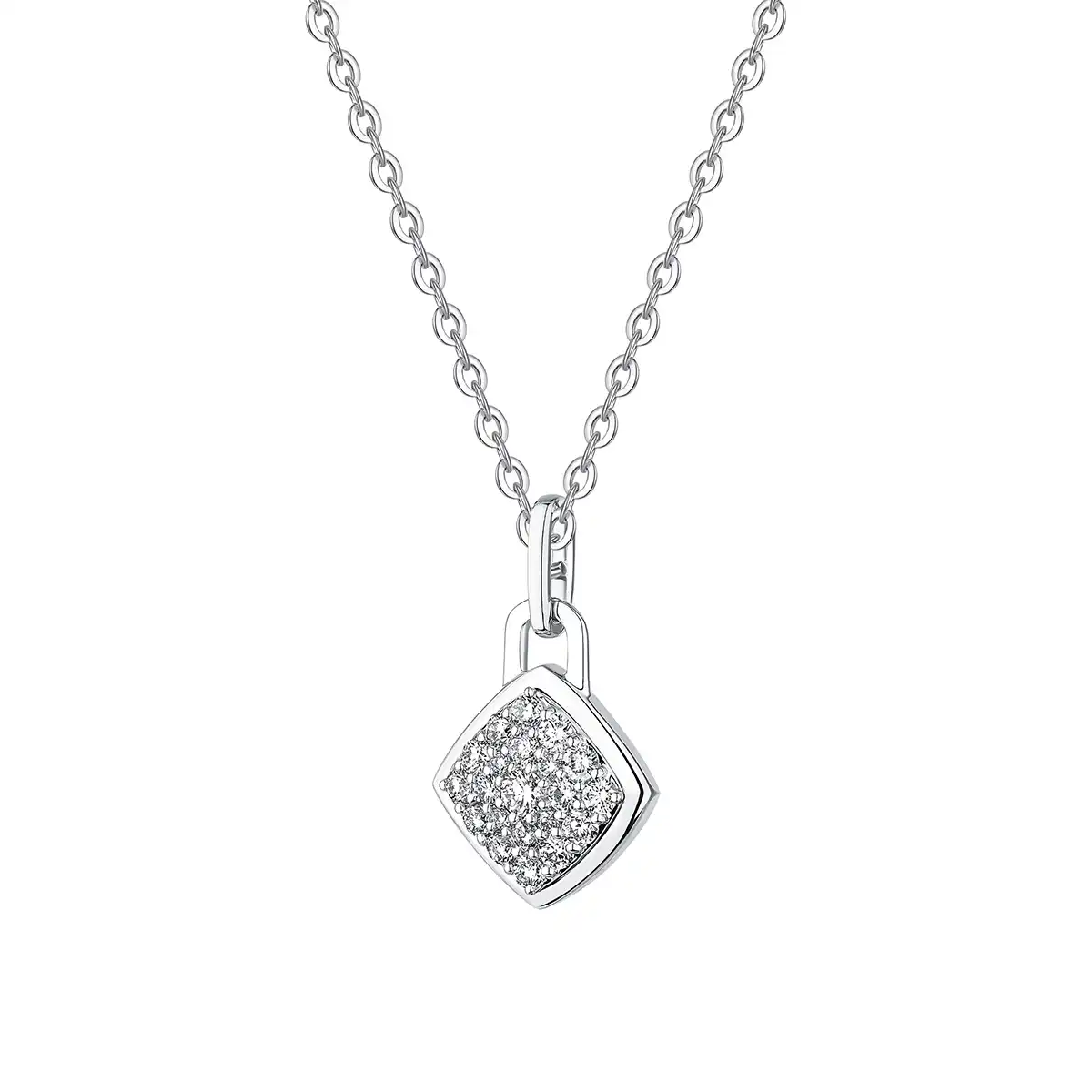 六福珠寶18K金頸鏈 - "菱光密语"18K金(白色)鑽石頸鏈