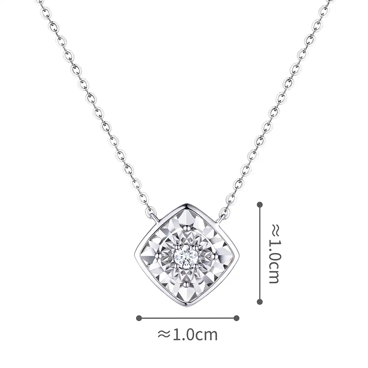 六福珠寶18K金頸鏈 - "「菱」瓏"18K金(白色)鑽石頸鏈(放閃車花工藝)