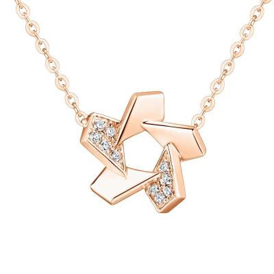 六福珠宝18K金颈链 - "花样几何"18K玫瑰金钻石颈链
