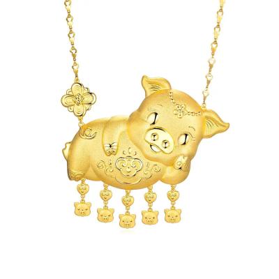 六福珠寶黃金頸鏈 - “如意金豬”999.9黃金頸鏈(豬牌)