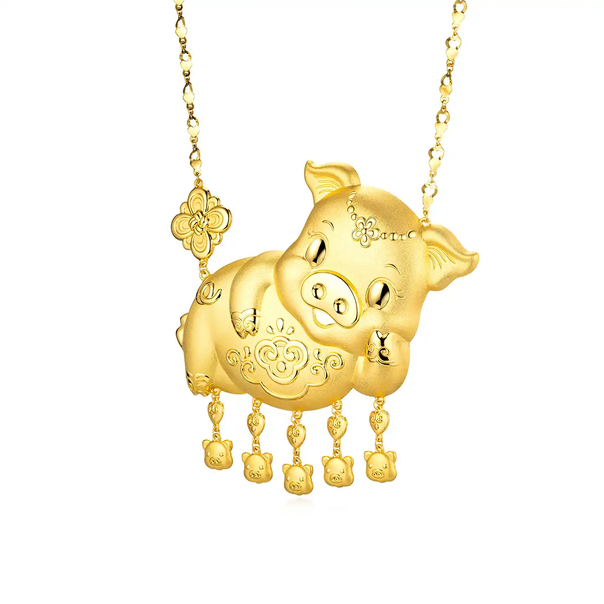 六福珠宝黄金颈链 - “如意金猪”999.9黄金颈链(猪牌)
