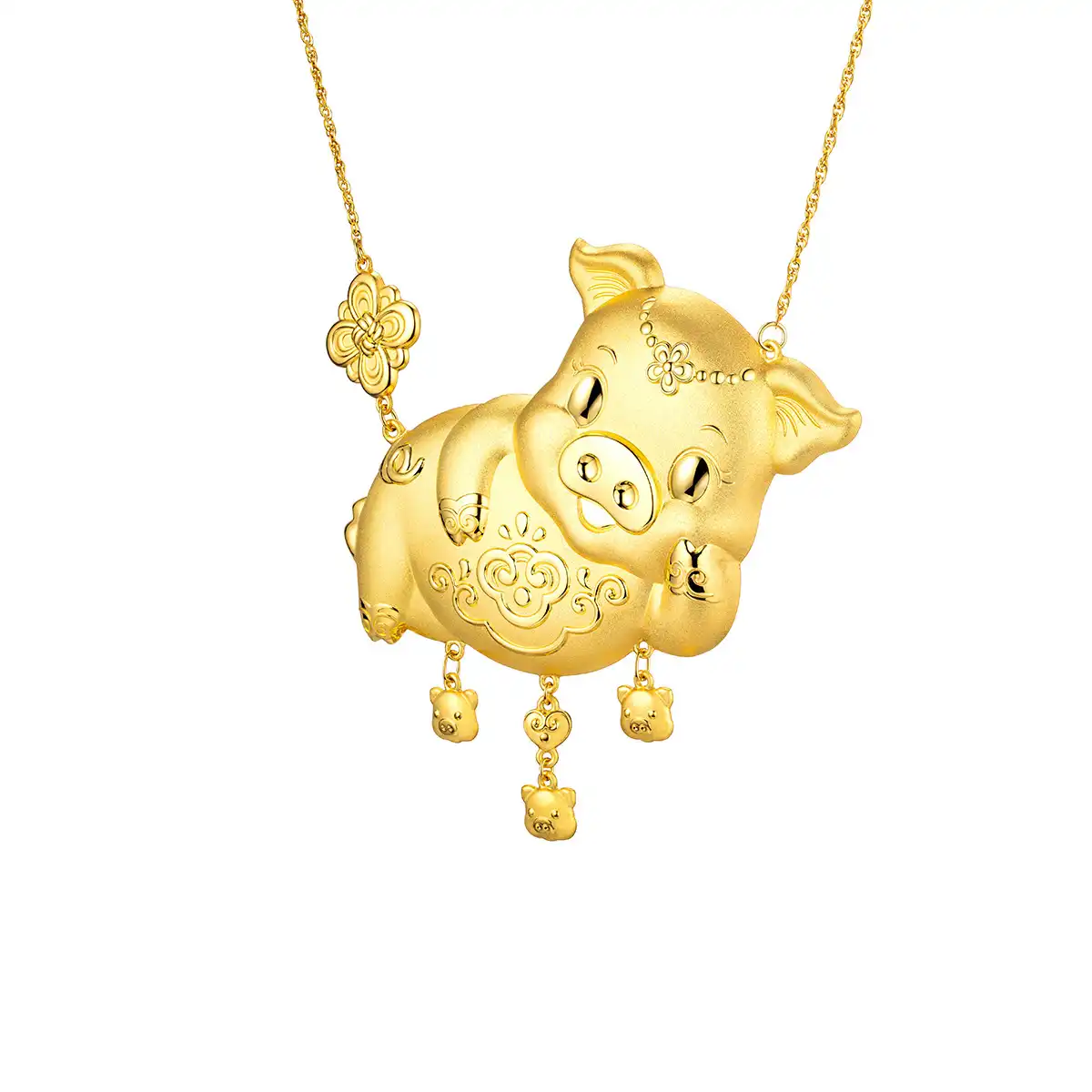 六福珠宝黄金颈链 - “如意金猪”999.9黄金颈链