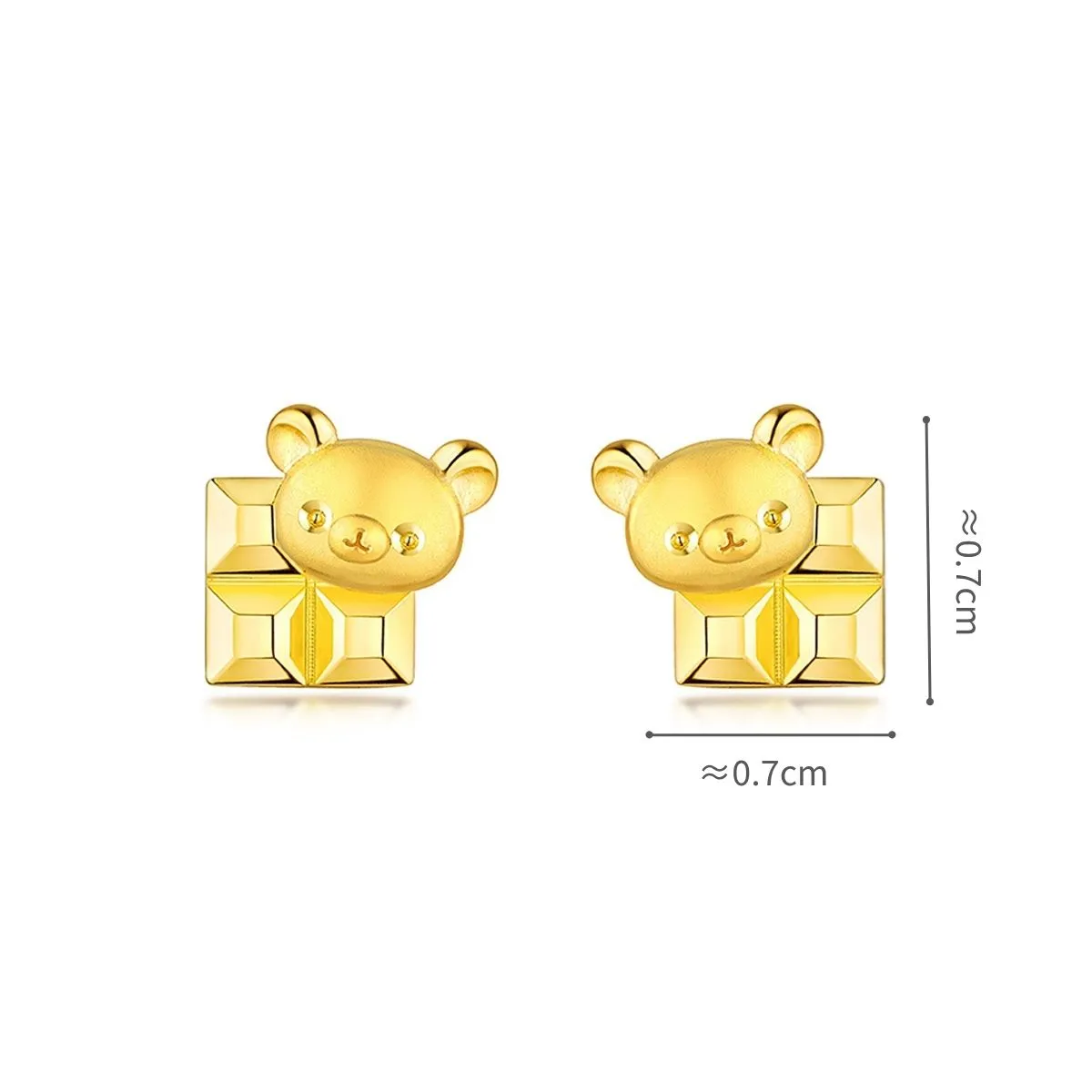六福珠寶黃金耳環 - "朱古力小熊"999足金耳環
