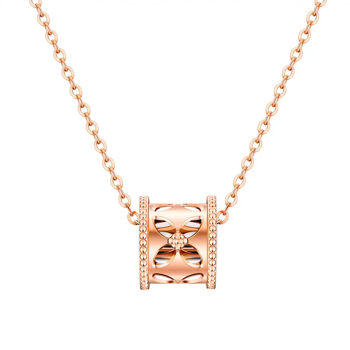 六福珠寶18K金頸鏈 - 【LISTING CLOSED】"幻花筒" 四葉草造型18K金(分色)陶瓷頸鏈