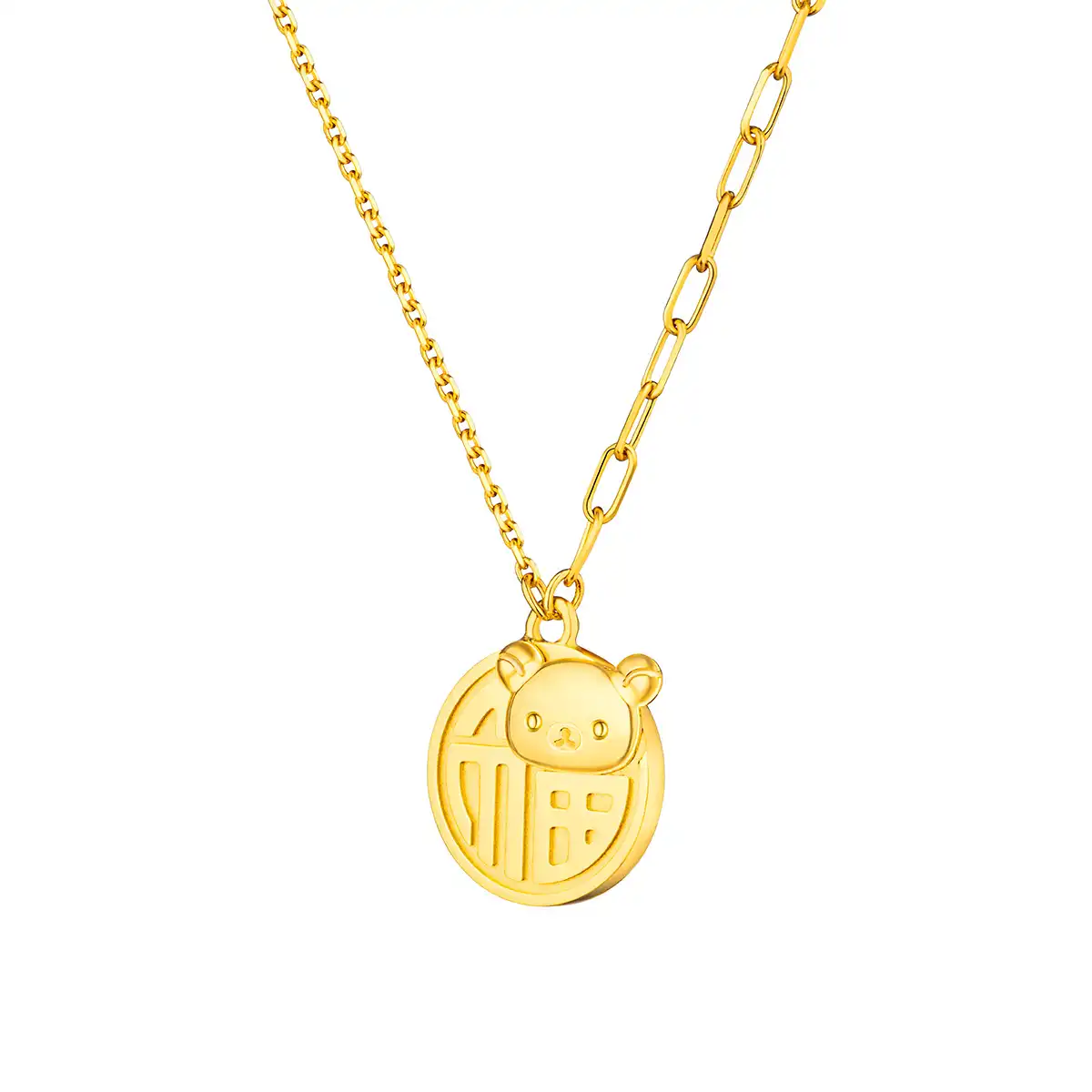 六福珠宝黄金颈链 - "褔字小熊"Goldstyle990黄金颈链