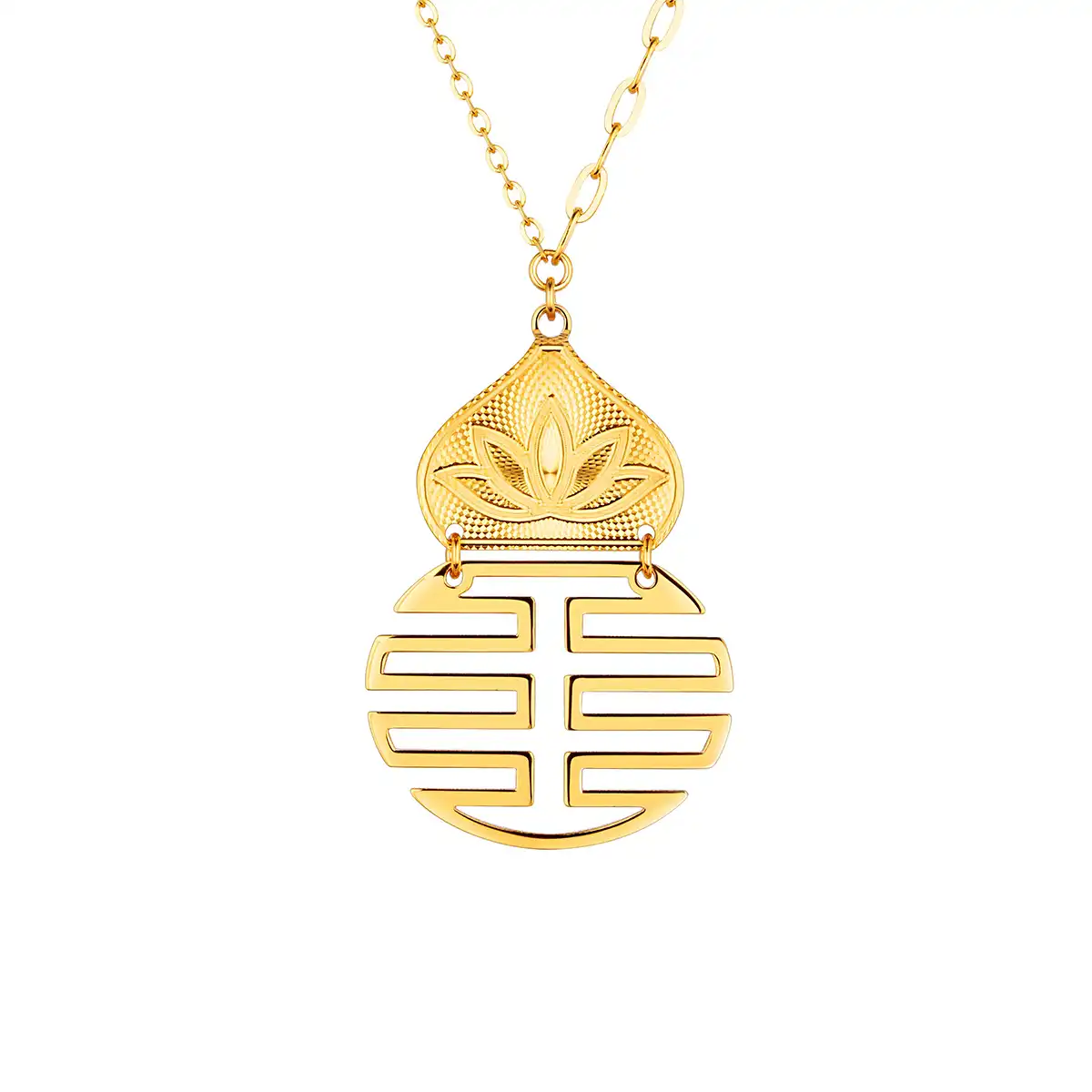 六福珠寶黃金頸鏈 - "寶蓮福祿"990黃金頸鏈