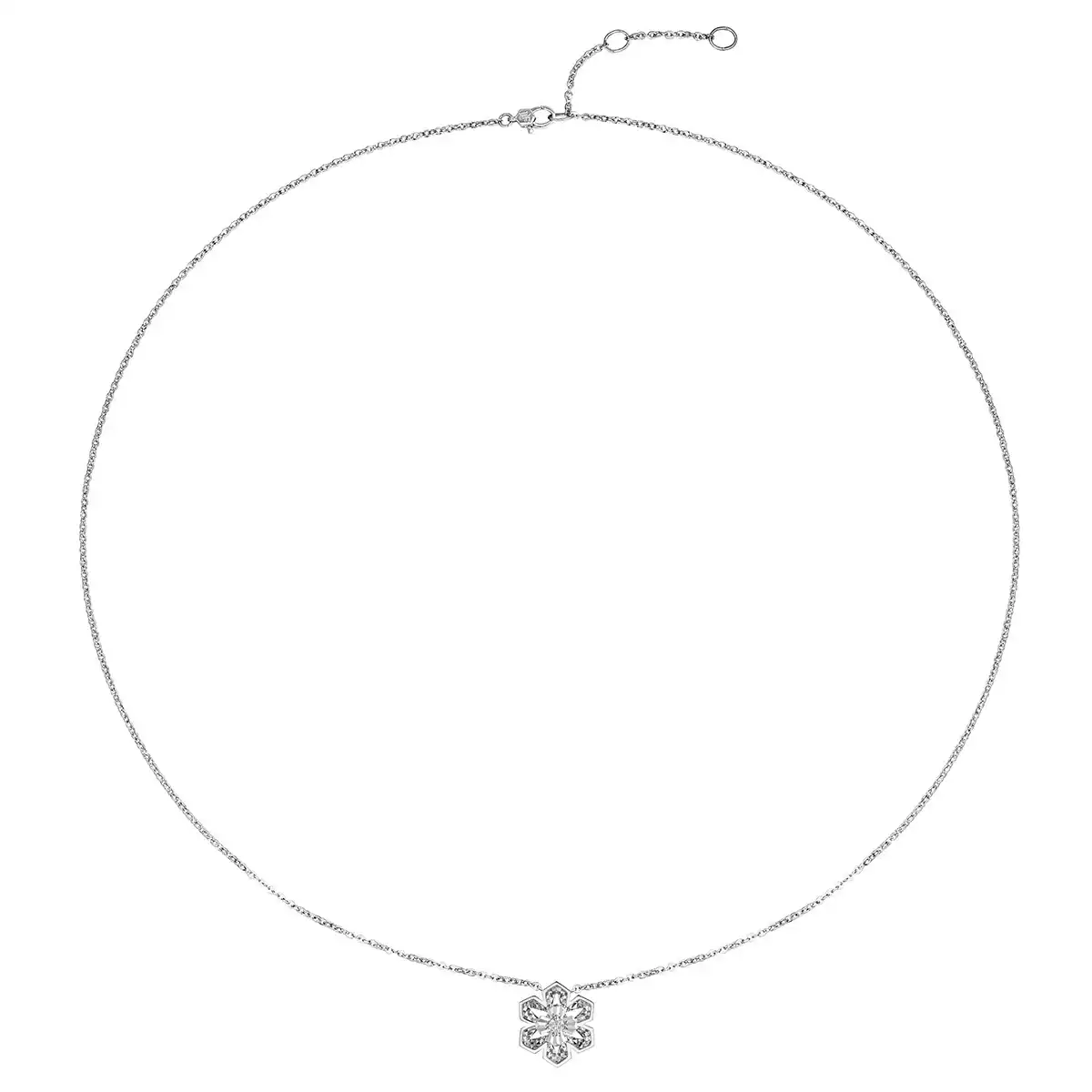 六福珠寶18K金頸鏈 - “星芒花语”18K金(白色)鑽石頸鏈