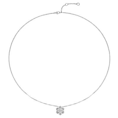 六福珠寶18K金頸鏈 - “星芒花语”18K金(白色)鑽石頸鏈