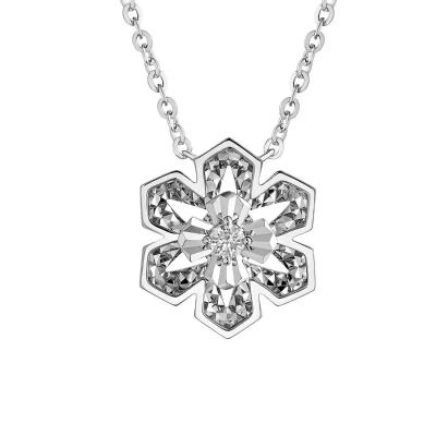 六福珠寶18K金頸鏈 - “星芒花语”18K金(白色)鑽石頸鏈