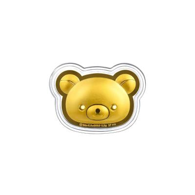 六福珠寶黃金工藝品 - "輕鬆小熊頭像"999.9黃金掛飾工藝品