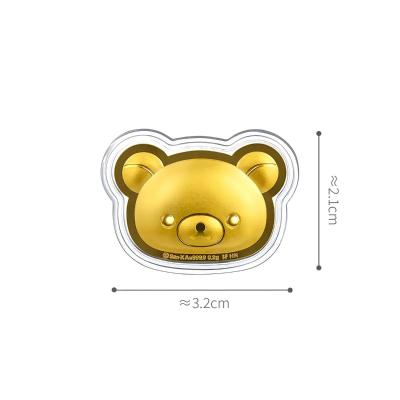 六福珠寶黃金工藝品 - "輕鬆小熊頭像"999.9黃金掛飾工藝品