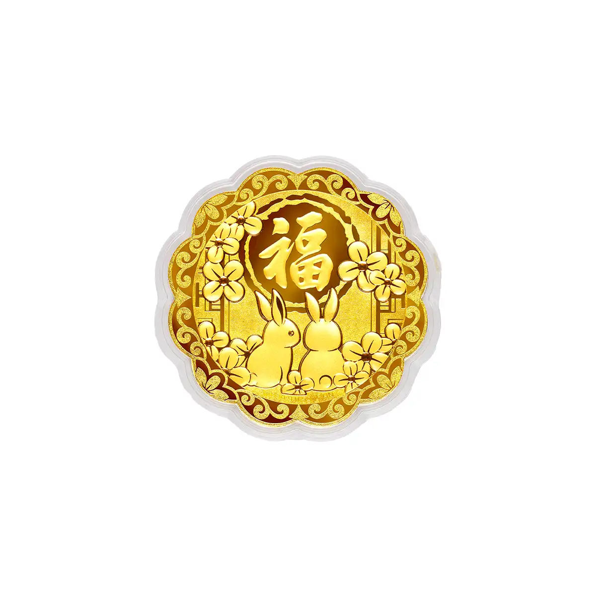 六福珠寶黃金工藝品 - "金兔納福"七星伴月999.9黃金工藝品