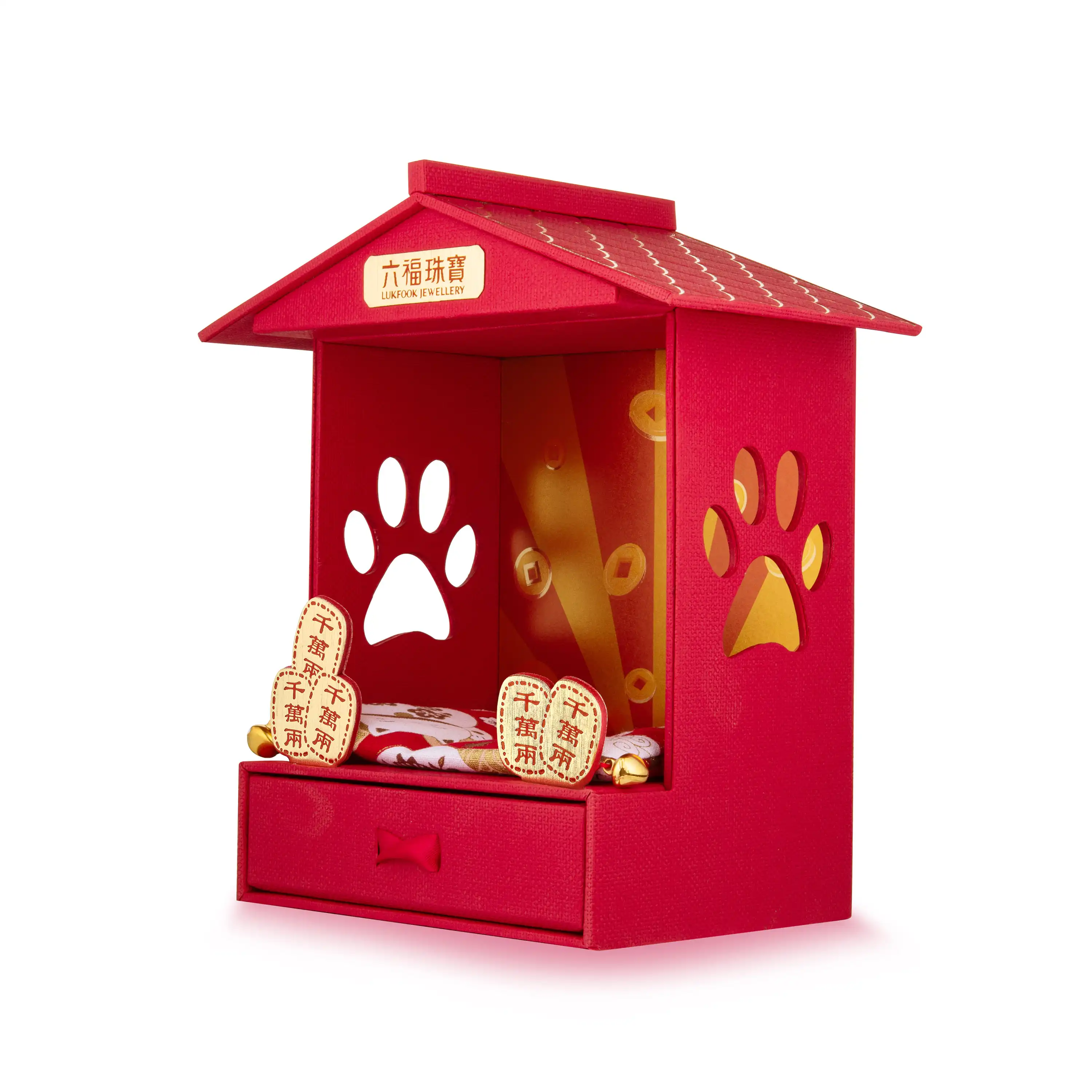 六福珠宝黄金工艺品 - "八方来财"招财福猫999.9黄金工艺品