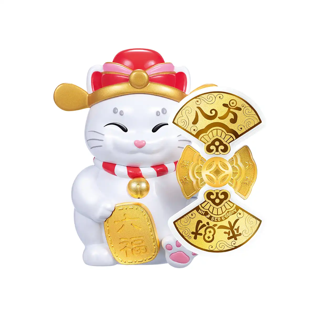 六福珠宝黄金工艺品 - "八方来财"招财福猫999.9黄金工艺品