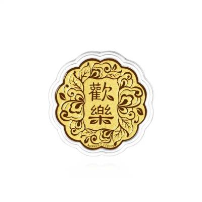六福珠寶黃金工藝品 - "歡樂"999.9黃金月餅工藝品