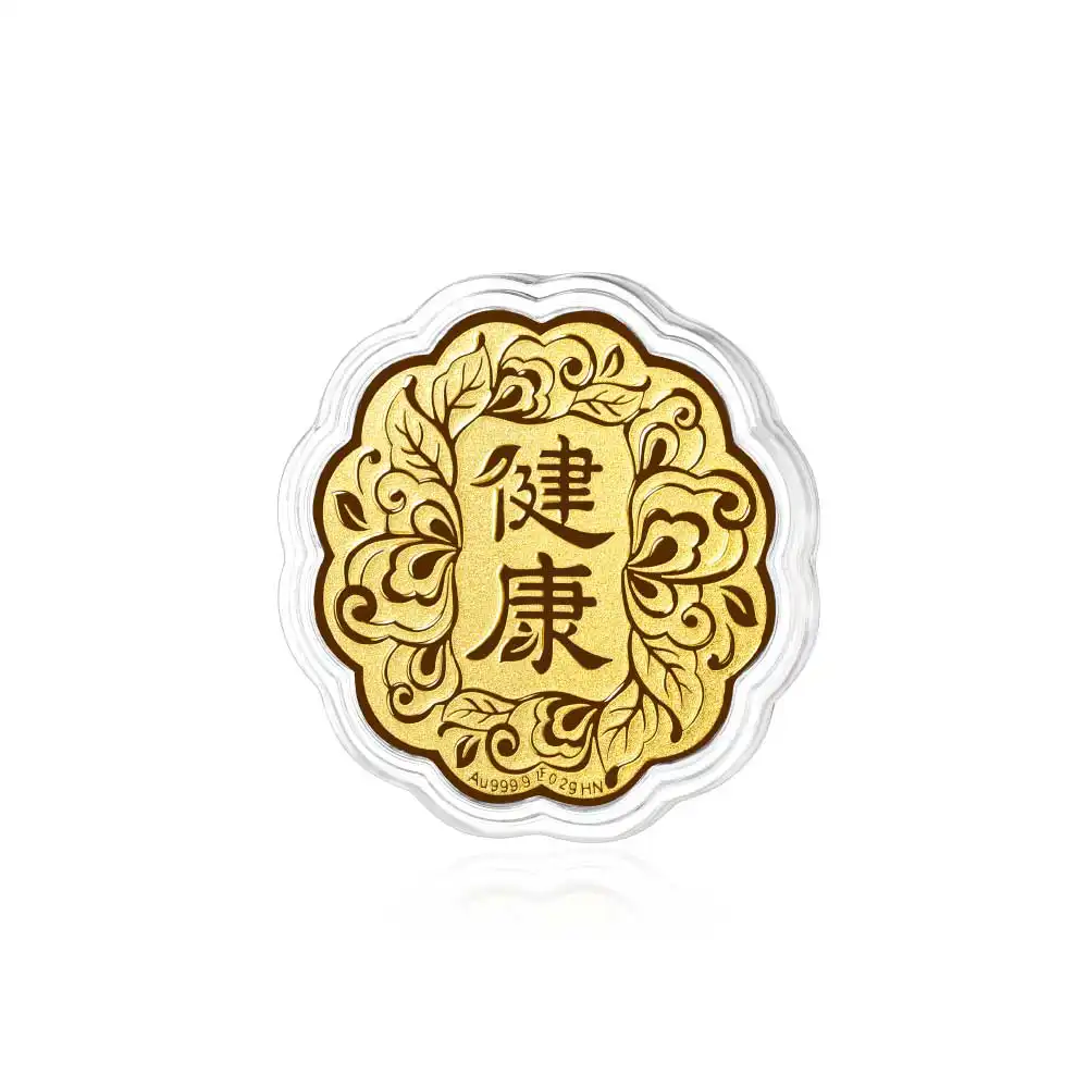 六福珠寶黃金工藝品 - "健康"999.9黃金月餅工藝品