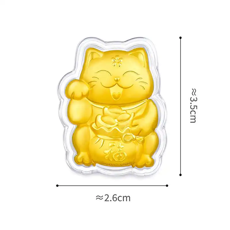 六福珠寶黃金工藝品 - 福氣招財貓999.9黃金工藝品
