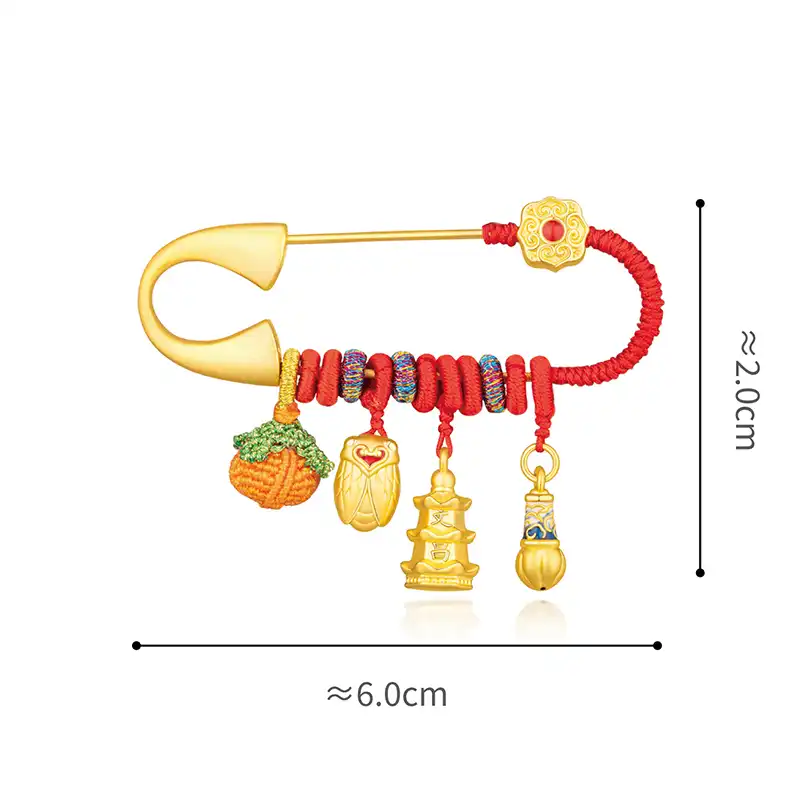 六福珠寶黃金工藝品 - "納福•高升"寶寶別針999足金工藝品