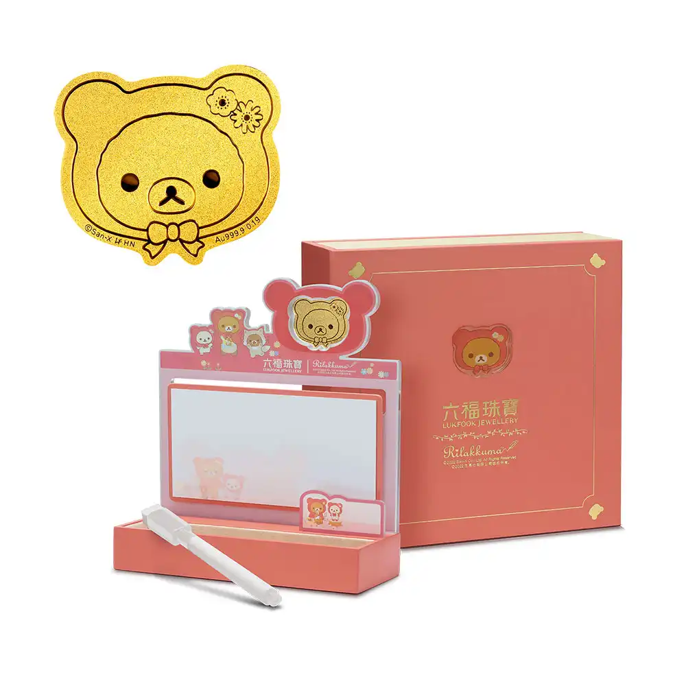 六福珠寶黃金工藝品 - 小熊多功能999.9黃金工藝品記事板套裝