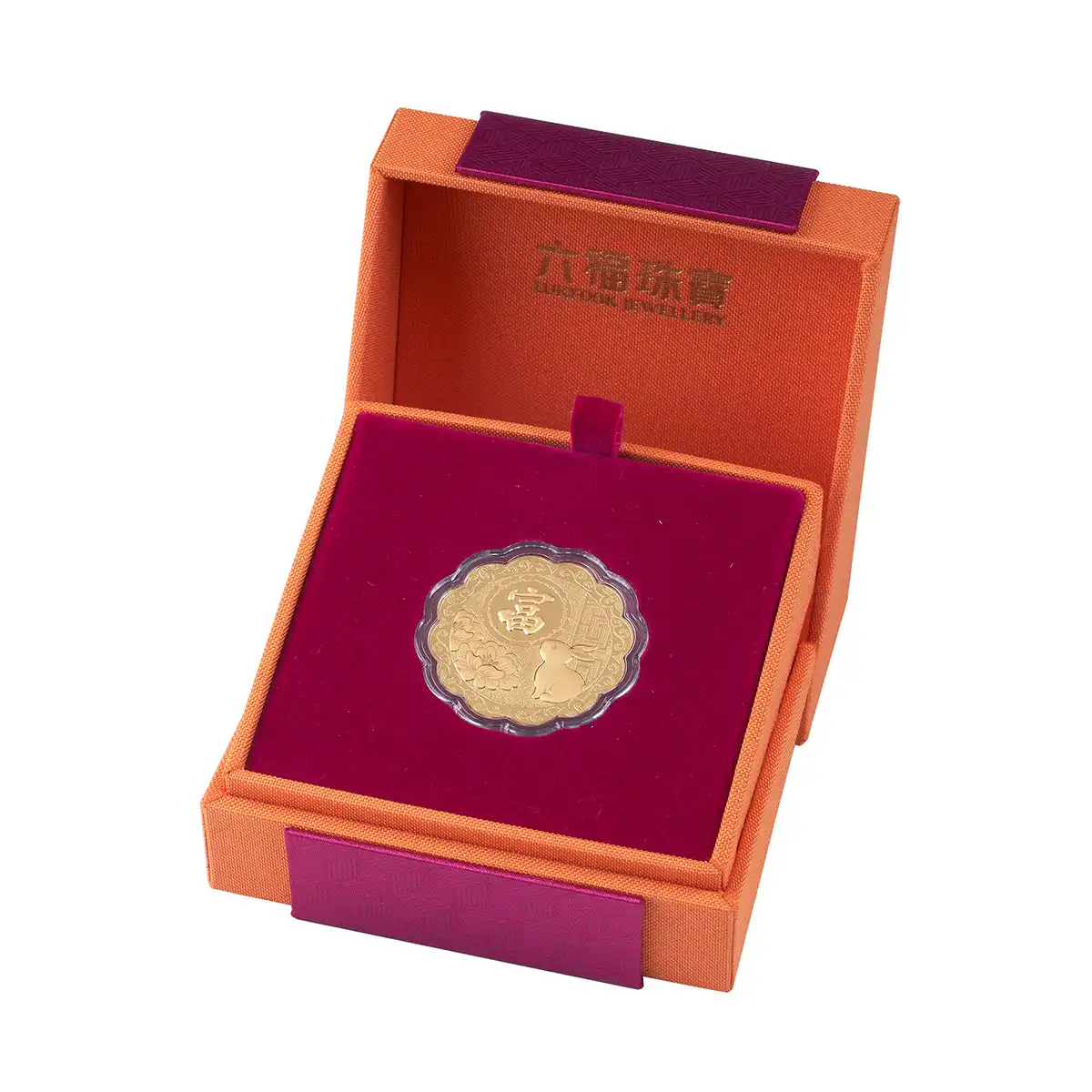 六福珠寶黃金工藝品 - "富貴榮華"七星伴月999.9黃金工藝品