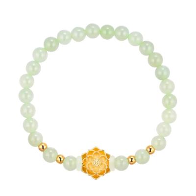 六福珠宝黄金手链 - “晴水青玉莲花”999足金和田玉手链