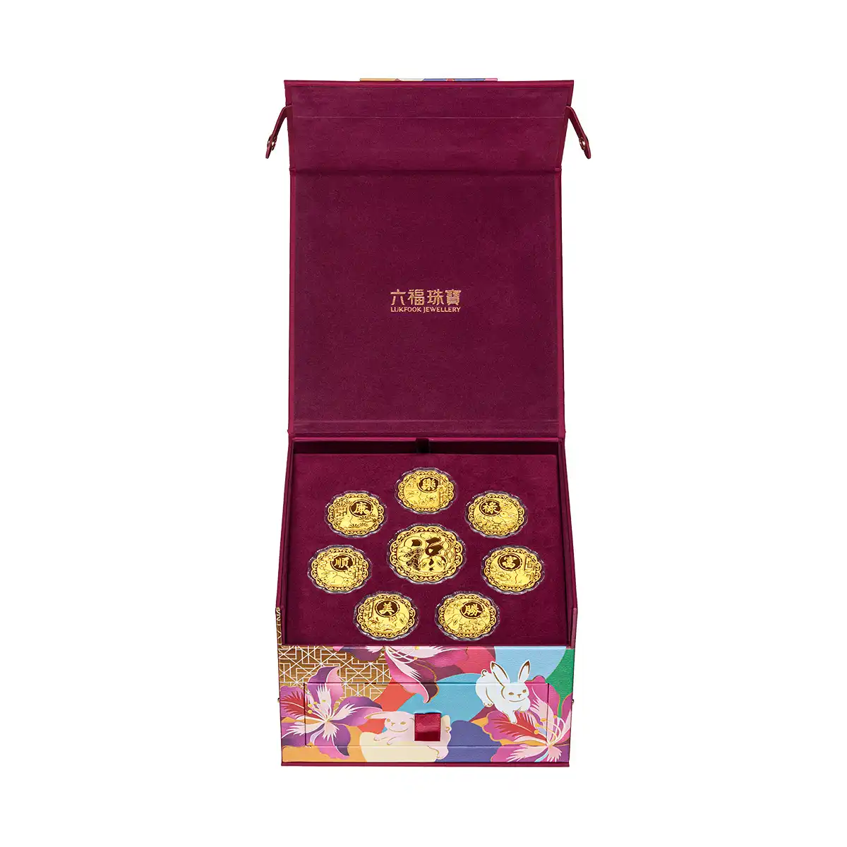 六福珠宝黄金工艺品 - “金福映兔”七星伴月999.9黄金工艺品