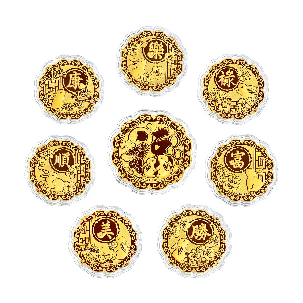 六福珠宝黄金工艺品 - “金福映兔”七星伴月999.9黄金工艺品