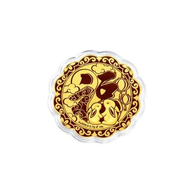 六福珠宝黄金工艺品 - “金福映兔”七星伴月999.9黄金工艺品