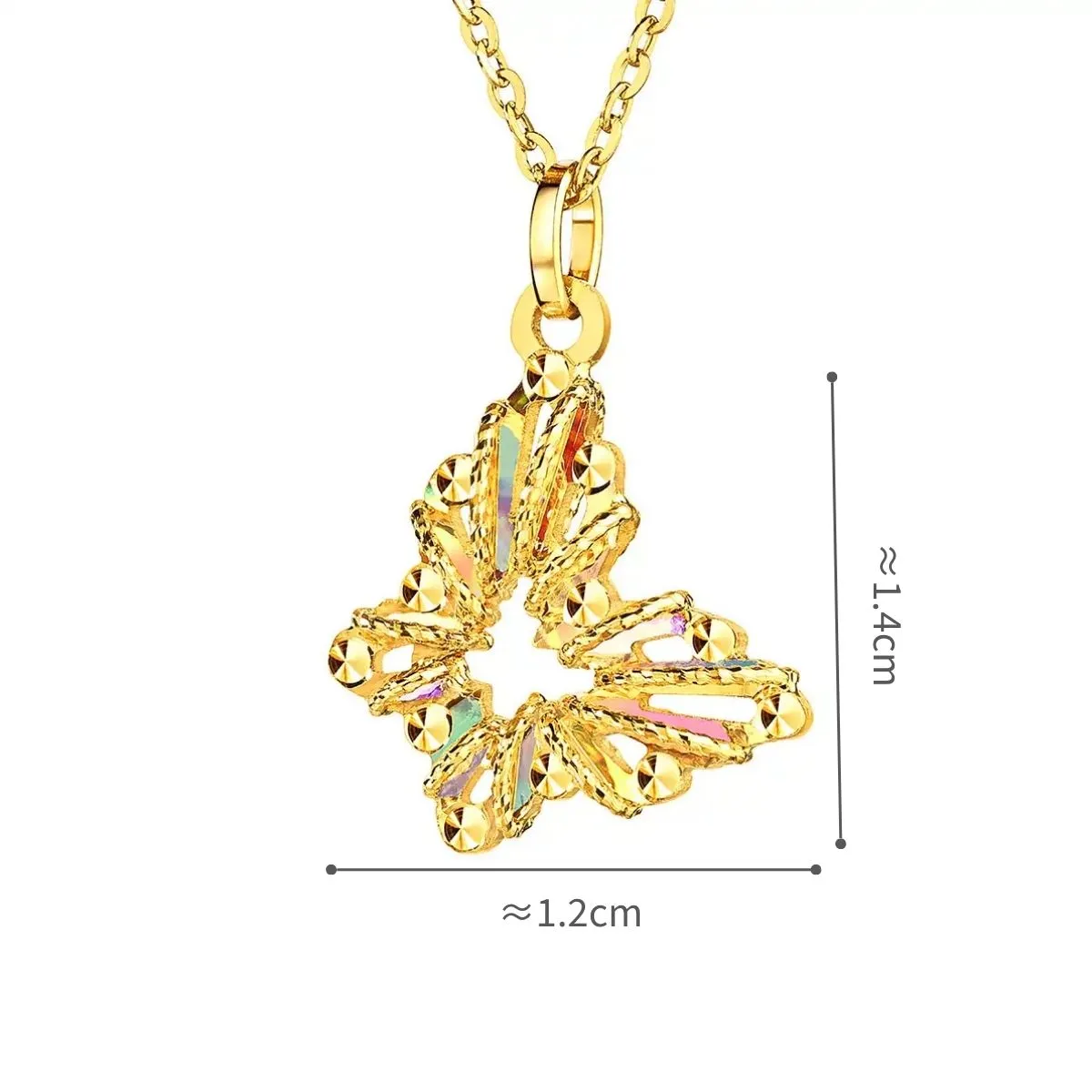 六福珠寶黃金頸鏈 - "冰·鑽蝴蝶"999足金頸鏈