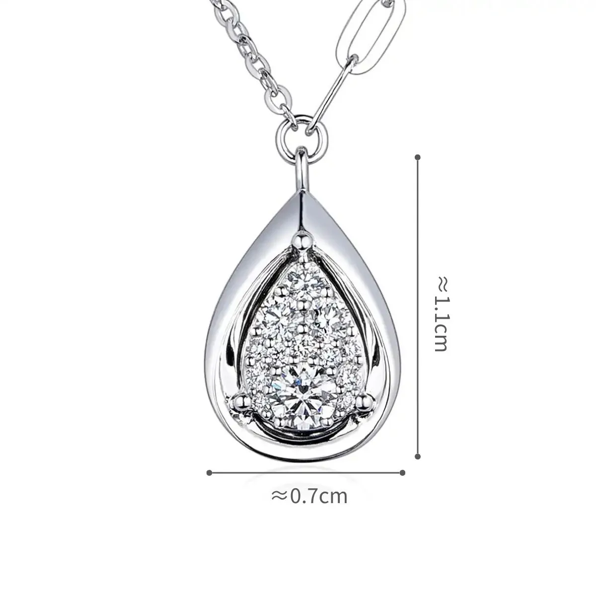 六福珠寶18K金頸鏈 - 18K金(白色)水滴造型鑽石頸鏈